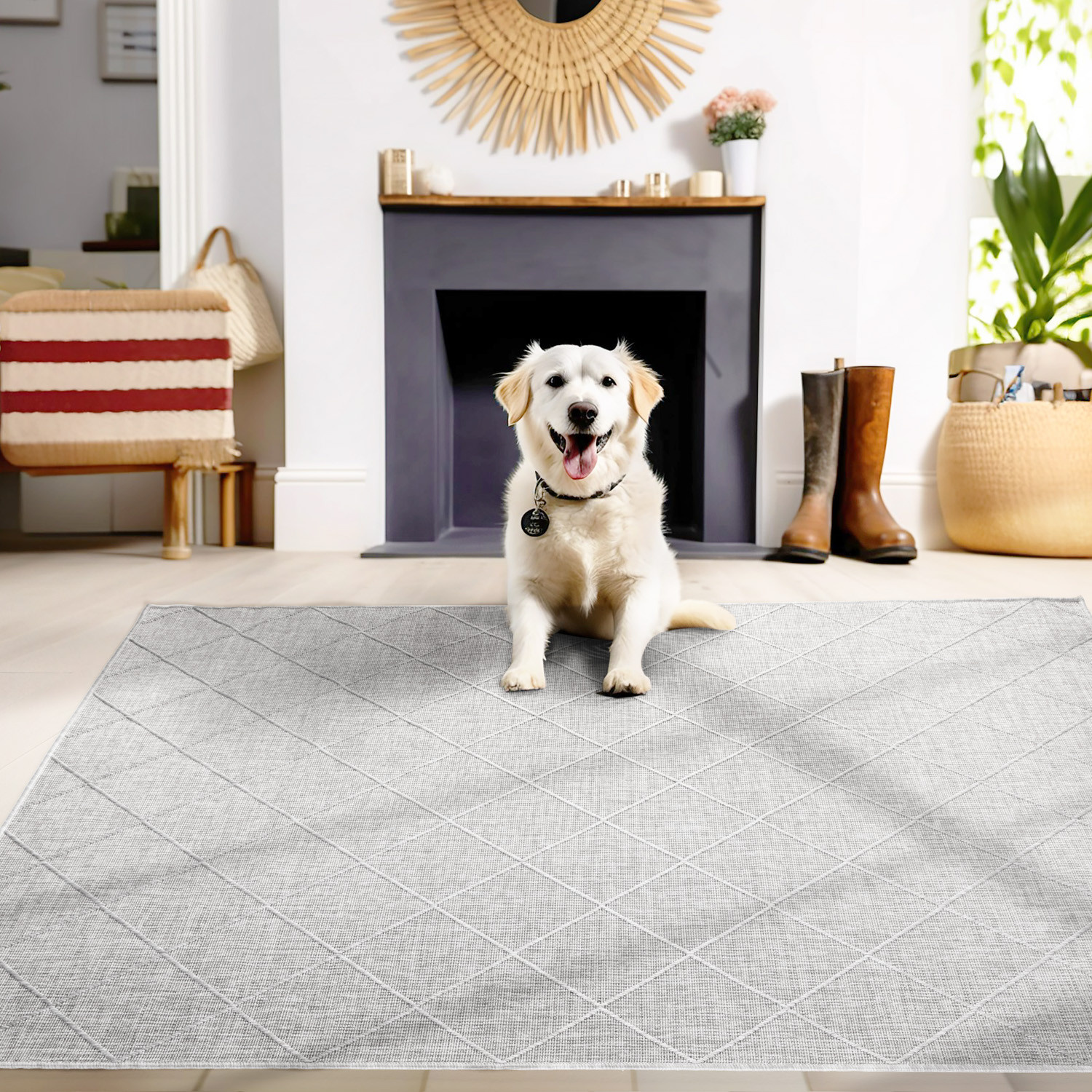 Skanda Home Buitenkleed - In & Outdoor - Geruit Design - Grijs - Vloerkleed voor Tuin Terras Balkon