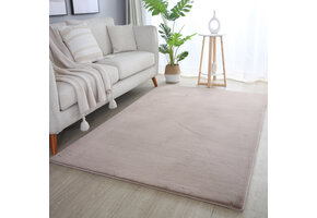 Pouffy Fluffy  - Hoogpolig Vloerkleed - Uni Kleur - Beige - Woonkamer Tapijt - Katoenen Rug