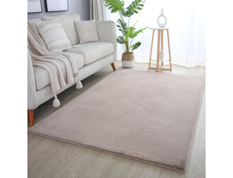 Pouffy Fluffy  - Hoogpolig Vloerkleed - Uni Kleur - Beige - Woonkamer Tapijt - Katoenen Rug