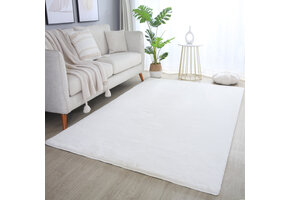 Pouffy Fluffy  - Hoogpolig Vloerkleed - Uni Kleur -Creme - Woonkamer Tapijt - Katoenen Rug