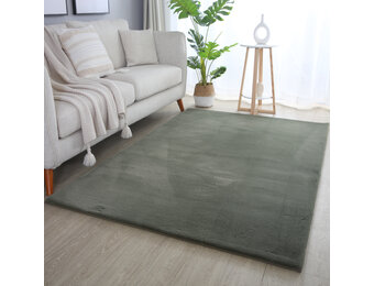 Pouffy Fluffy  - Hoogpolig Vloerkleed - Uni Kleur -Groen - Woonkamer Tapijt - Katoenen Rug