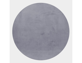 Pouffy Fluffy  - Hoogpolig  Rond Vloerkleed - Uni Kleur - Grijs - Woonkamer Tapijt - Katoenen Rug