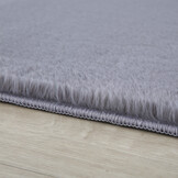 Pouffy Fluffy  - Hoogpolig  Rond Vloerkleed - Uni Kleur - Grijs - Woonkamer Tapijt - Katoenen Rug