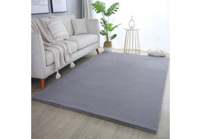 Pouffy Fluffy  - Hoogpolig Vloerkleed - Uni Kleur - Grijs - Woonkamer Tapijt - Katoenen Rug