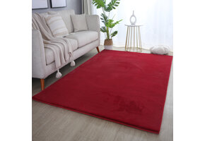 Pouffy Fluffy  - Hoogpolig Vloerkleed - Uni Kleur - Rood - Woonkamer Tapijt - Katoenen Rug