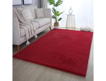 Pouffy Fluffy - Hoogpolig Vloerkleed - Uni Kleur - Rood - Woonkamer Tapijt - Katoenen Rug