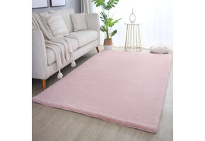 Pouffy Fluffy  - Hoogpolig Vloerkleed - Uni Kleur - Roze - Woonkamer Tapijt - Katoenen Rug