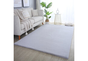 Pouffy Fluffy  - Hoogpolig Vloerkleed - Uni Kleur - Zilver - Woonkamer Tapijt - Katoenen Rug