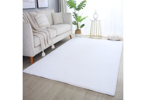 Pouffy Fluffy  - Hoogpolig Vloerkleed - Uni Kleur - Wit - Woonkamer Tapijt - Katoenen Rug