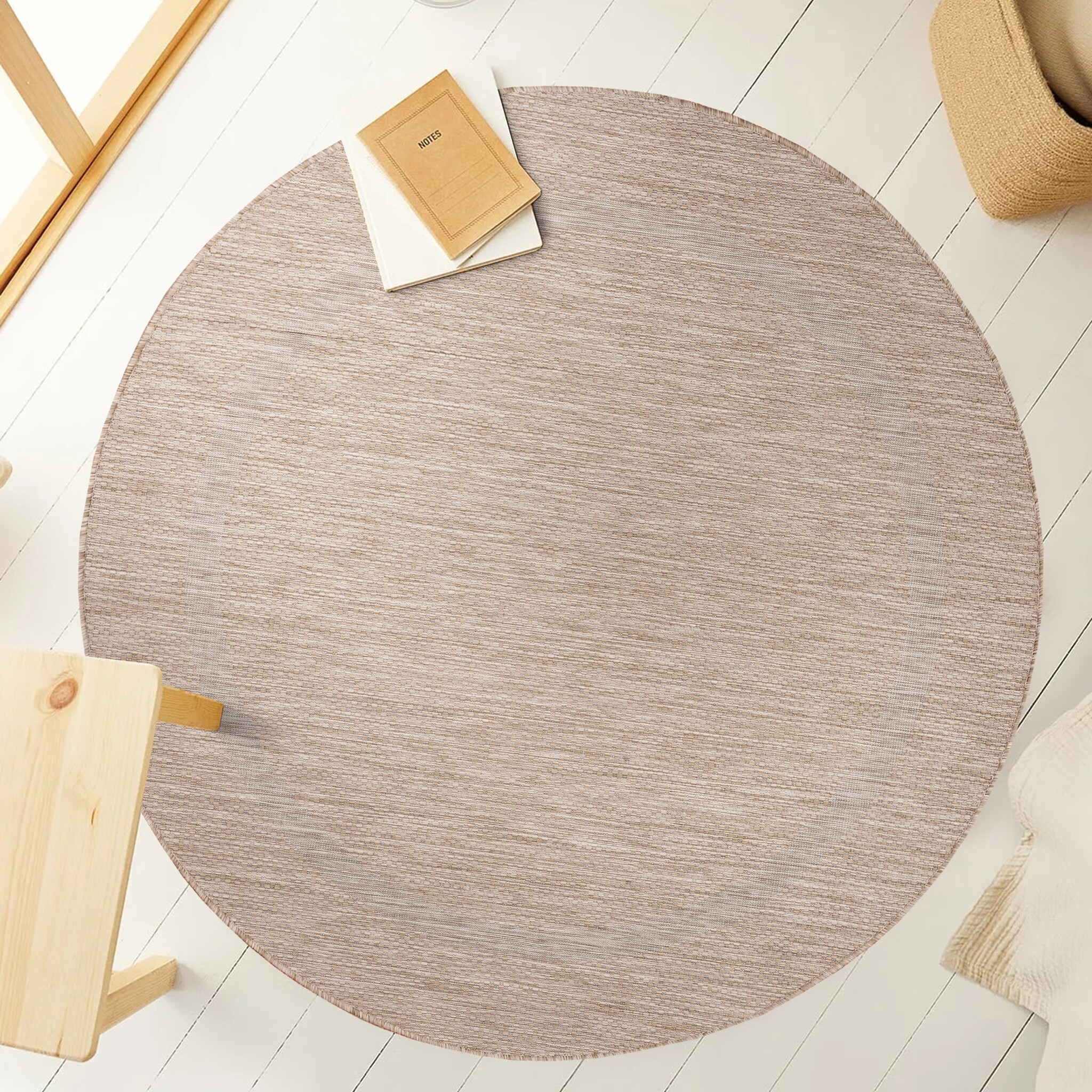 Relax Uni Tuin - Rond Buitenkleed - Indoor & Outdoor - Laagpolig Effen - Beige