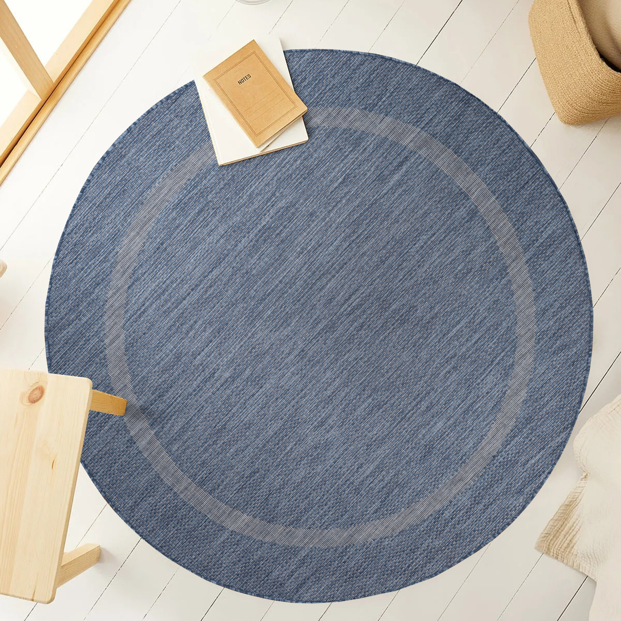 Relax Uni Tuin - Rond Buitenkleed - Indoor & Outdoor - Laagpolig Effen - Blauw