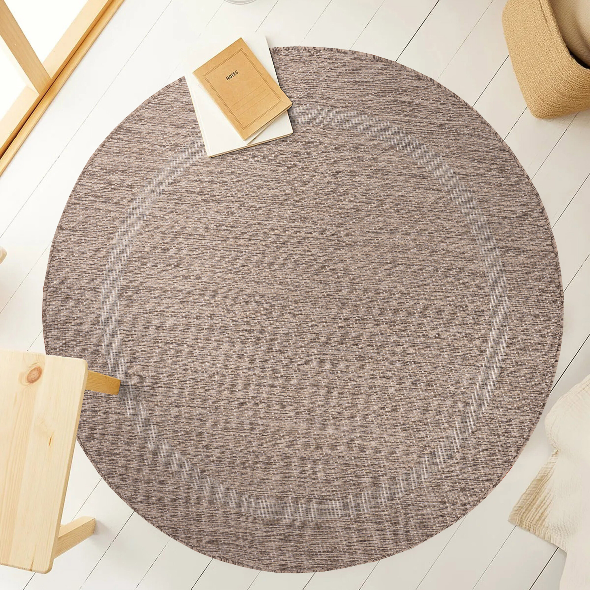 Relax Uni Tuin - Rond Buitenkleed - Indoor & Outdoor - Laagpolig Effen - Bruin