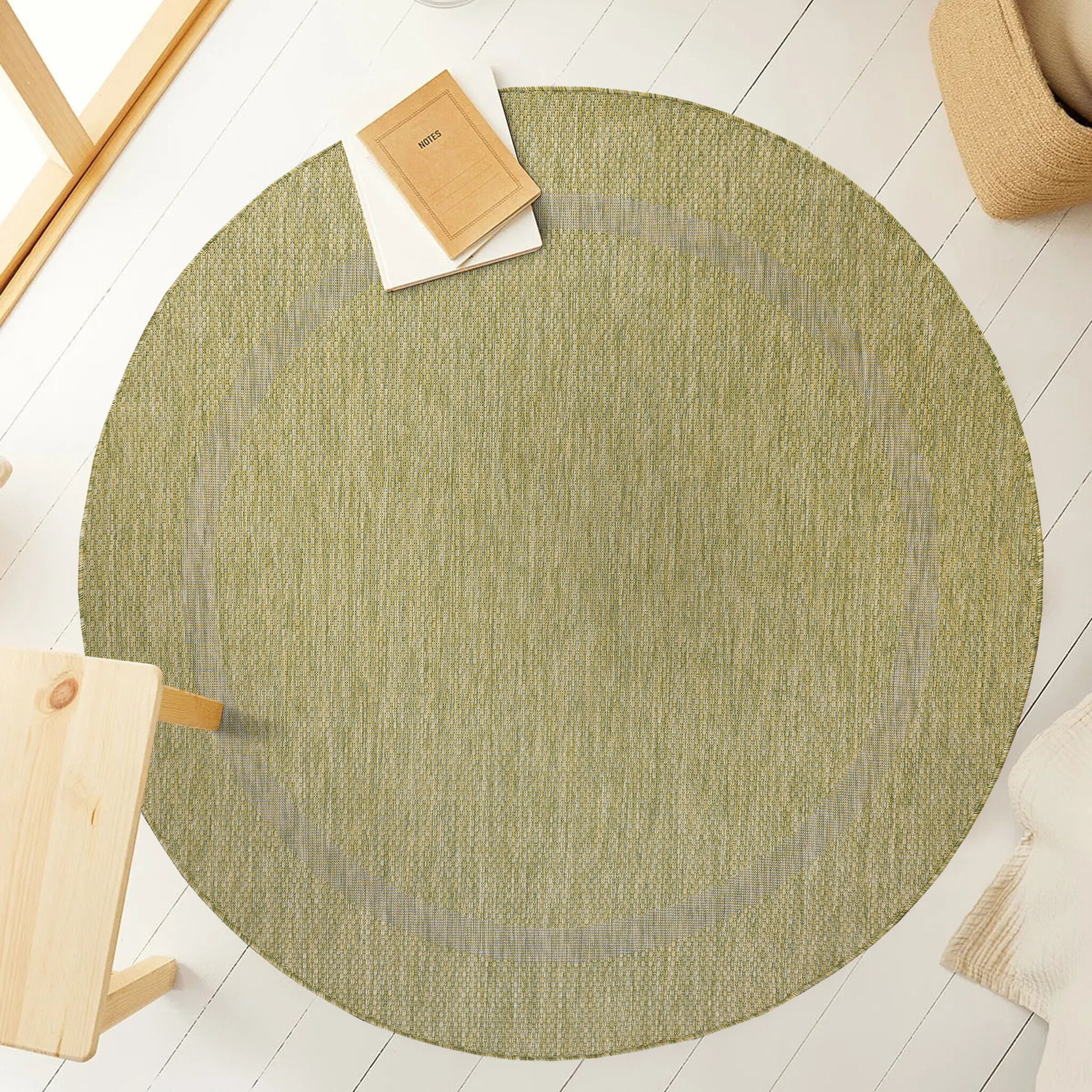 Relax Uni Tuin - Rond Buitenkleed - Indoor & Outdoor - Laagpolig Effen - Groen