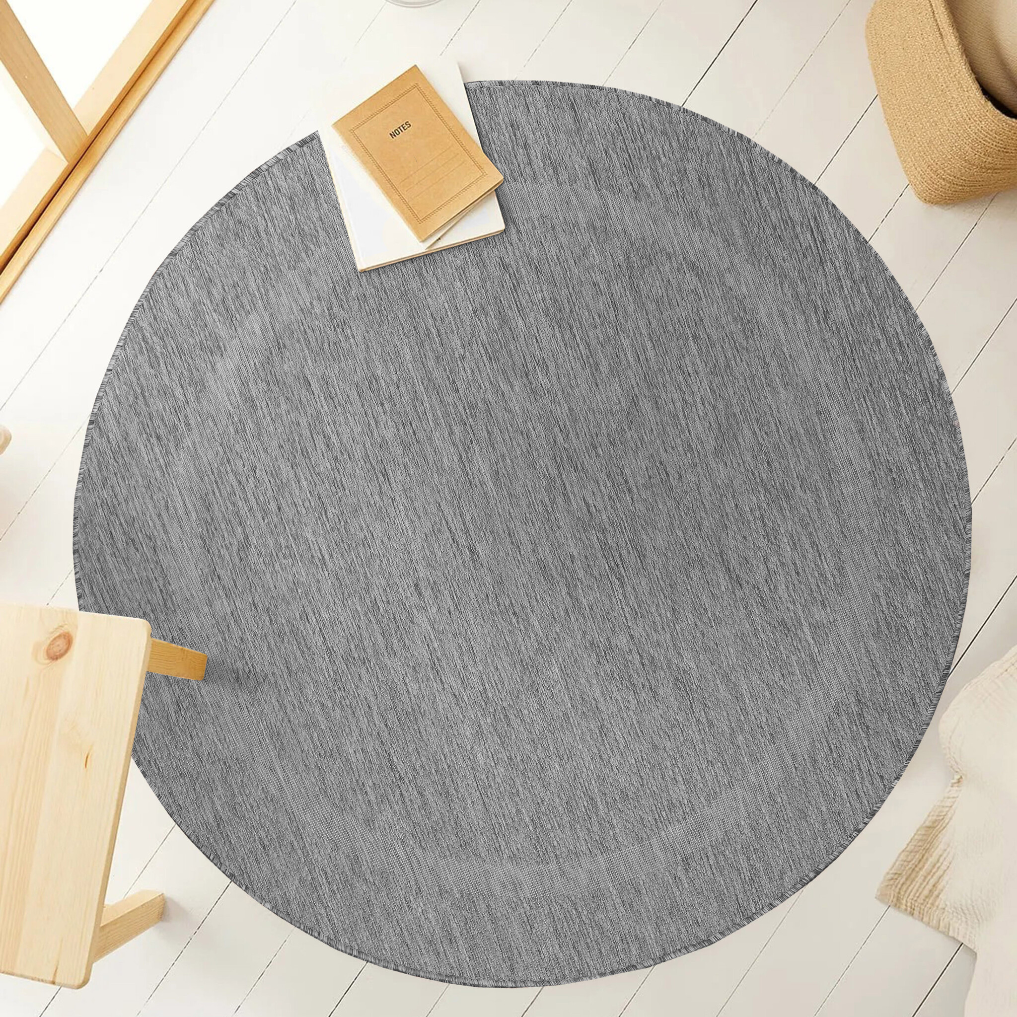 Relax Uni Tuin - Rond Buitenkleed - Indoor & Outdoor - Laagpolig Effen - Grijs