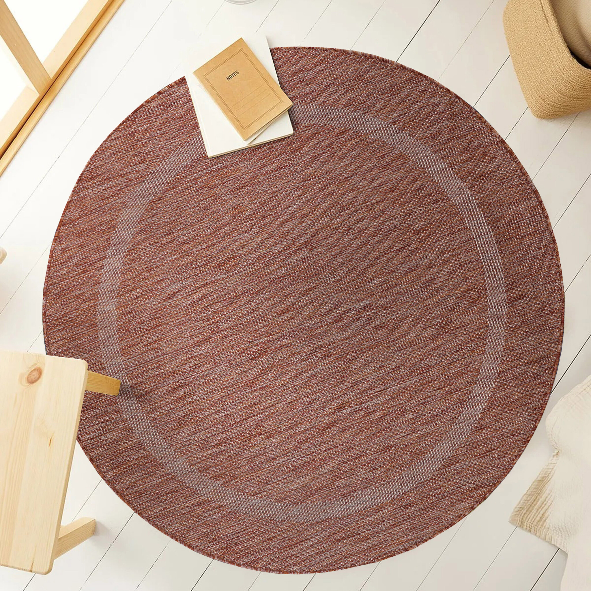 Relax Uni Tuin - Rond Buitenkleed - Indoor & Outdoor - Laagpolig Effen - Rood