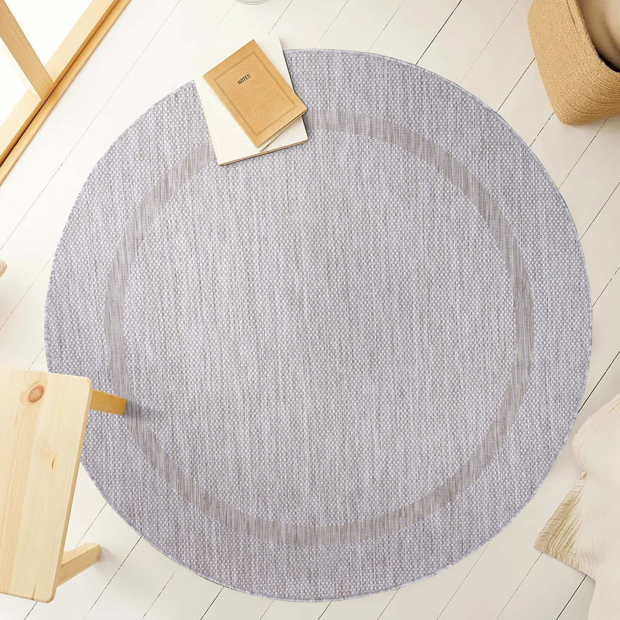 Relax Uni Tuin - Rond Buitenkleed - Indoor & Outdoor - Laagpolig Effen - Zilver