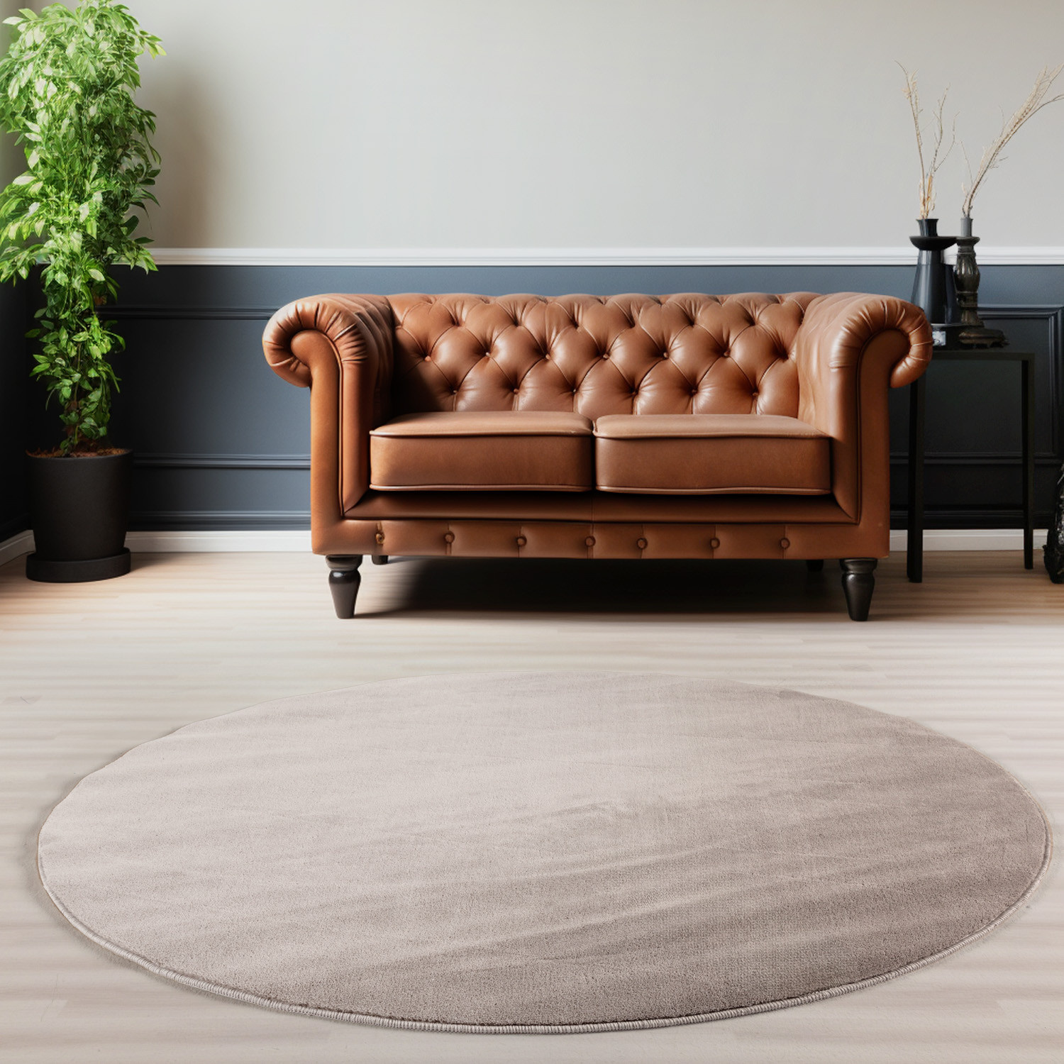 Sky Soft Uni Basic - Rond Vloerkleed - Laagpolig - Effen Kleur - Beige - Woonkamer Tapijt - Anti-Slip Rug