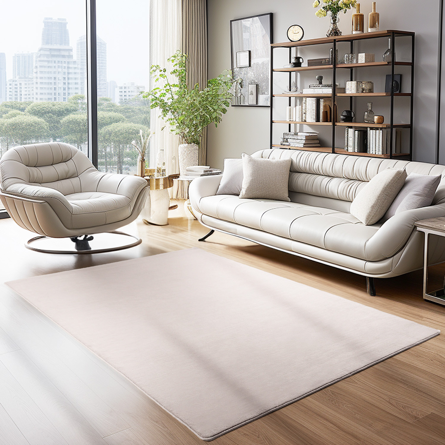 Sky Soft Uni Basic - Vloerkleed - Laagpolig - Effen Kleur - Beige - Woonkamer Tapijt - Anti-Slip Rug