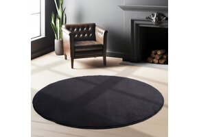 Sky Soft Uni Basic - Rond Vloerkleed - Laagpolig - Effen Kleur - Zwart - Woonkamer Tapijt - Anti-Slip Rug