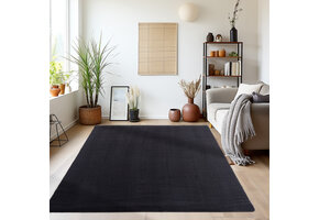 Sky Soft Uni Basic - Vloerkleed - Laagpolig - Effen Kleur - Zwart - Woonkamer Tapijt - Anti-Slip Rug