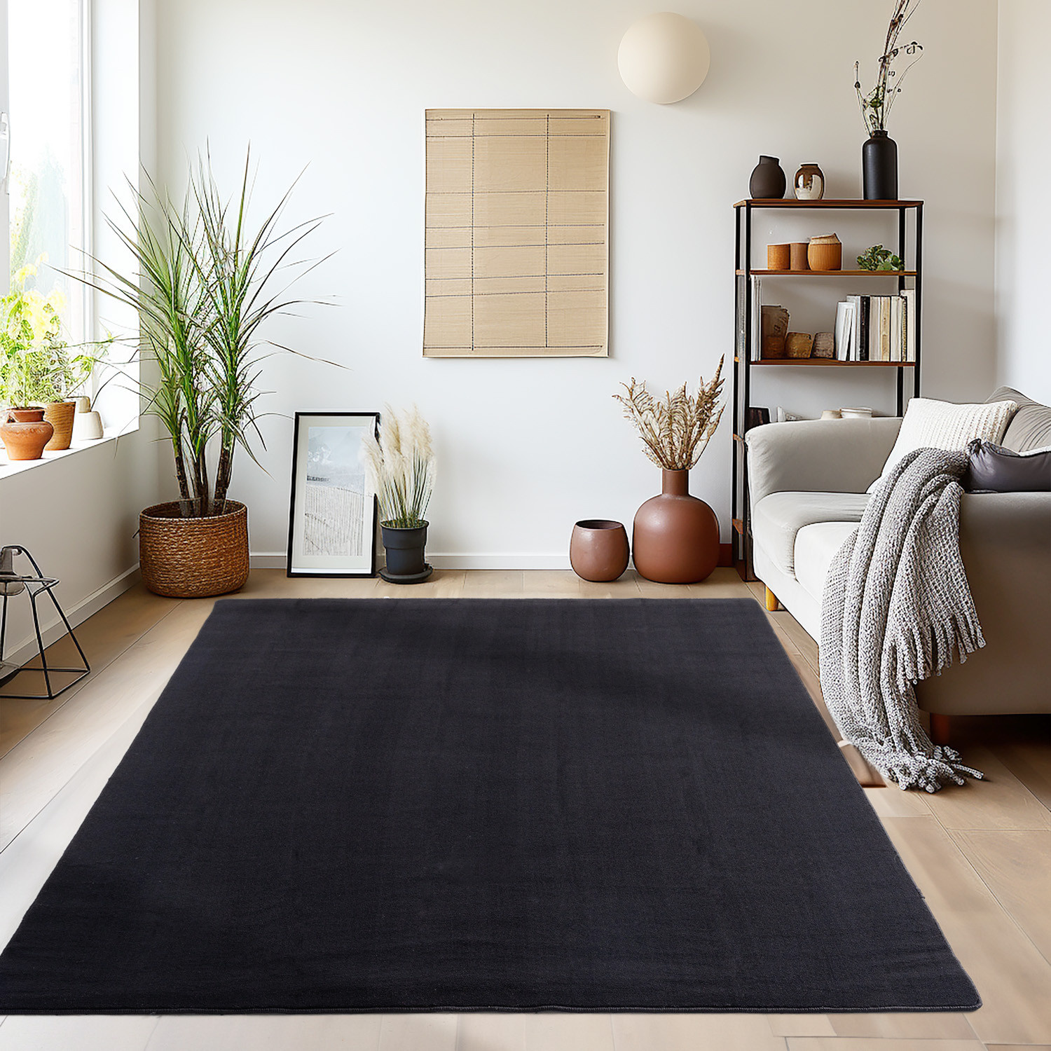 Sky Soft Uni Basic - Vloerkleed - Laagpolig - Effen Kleur - Zwart - Woonkamer Tapijt - Anti-Slip Rug