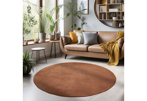 Sky Soft Uni Basic - Rond Vloerkleed - Laagpolig - Effen Kleur - Bruin - Woonkamer Tapijt - Anti-Slip Rug