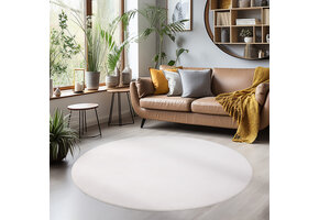 Sky Soft Uni Basic - Rond Vloerkleed - Laagpolig - Effen Kleur - Creme - Woonkamer Tapijt - Anti-Slip Rug