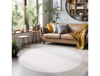 Sky Soft Uni Basic - Rond Vloerkleed - Laagpolig - Effen Kleur - Creme - Woonkamer Tapijt - Anti-Slip Rug