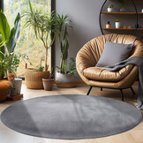 Sky Soft Uni Basic - Rond Vloerkleed - Laagpolig - Effen Kleur - Grijs - Woonkamer Tapijt - Anti-Slip Rug