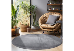 Sky Soft Uni Basic - Rond Vloerkleed - Laagpolig - Effen Kleur - Grijs - Woonkamer Tapijt - Anti-Slip Rug