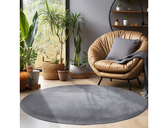 Sky Soft Uni Basic - Rond Vloerkleed - Laagpolig - Effen Kleur - Grijs - Woonkamer Tapijt - Anti-Slip Rug