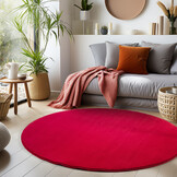 Sky Soft Uni Basic - Rond Vloerkleed - Laagpolig - Effen Kleur - Rood - Woonkamer Tapijt - Anti-Slip Rug