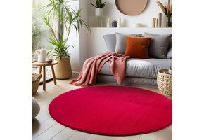 Sky Soft Uni Basic - Rond Vloerkleed - Laagpolig - Effen Kleur - Rood - Woonkamer Tapijt - Anti-Slip Rug