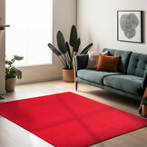 Sky Soft Uni Basic - Vloerkleed - Laagpolig - Effen Kleur - Rood - Woonkamer Tapijt - Anti-Slip Rug