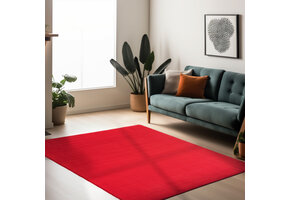 Sky Soft Uni Basic - Vloerkleed - Laagpolig - Effen Kleur - Rood - Woonkamer Tapijt - Anti-Slip Rug