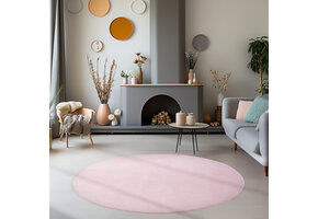 Sky Soft Uni Basic - Rond Vloerkleed - Laagpolig - Effen Kleur - Roze - Woonkamer Tapijt - Anti-Slip Rug