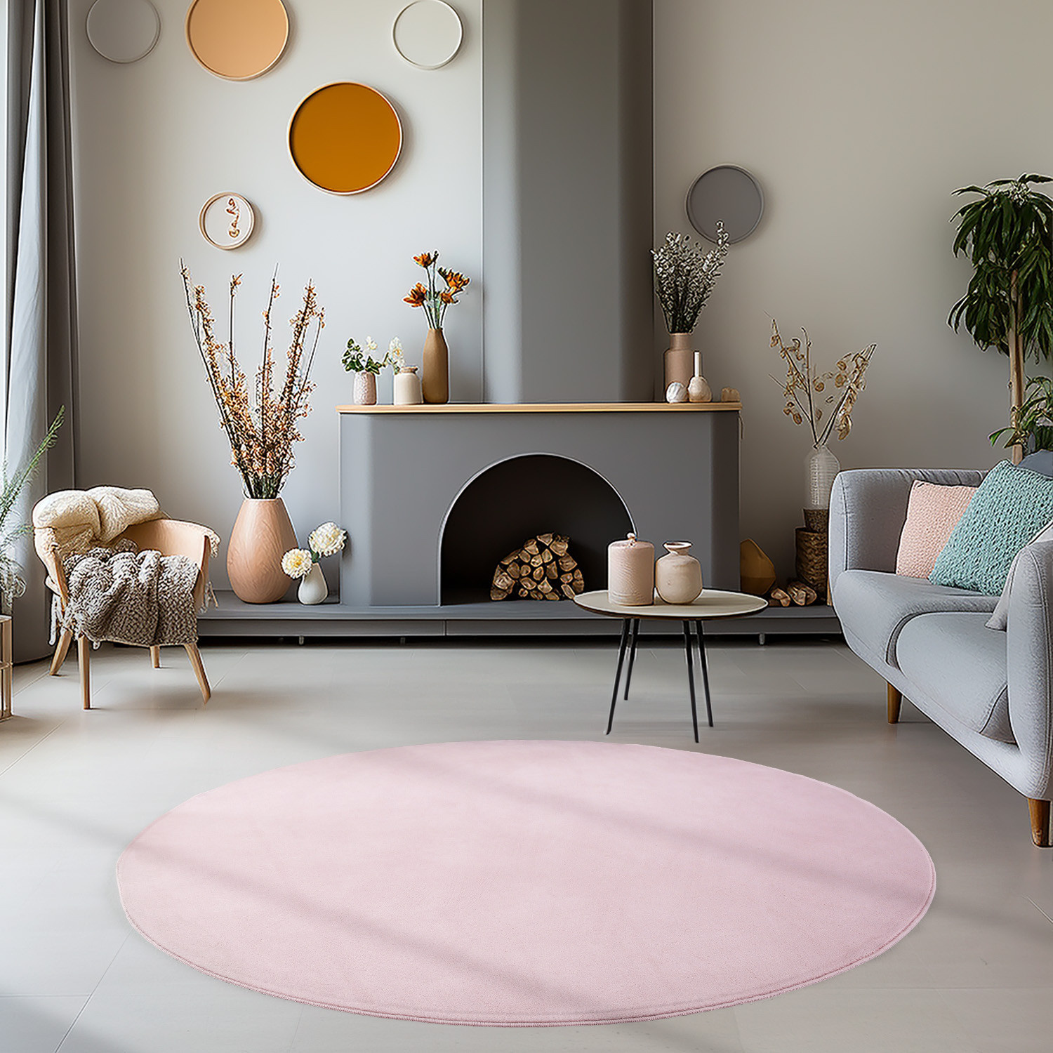 Sky Soft Uni Basic - Rond Vloerkleed - Laagpolig - Effen Kleur - Roze - Woonkamer Tapijt - Anti-Slip Rug