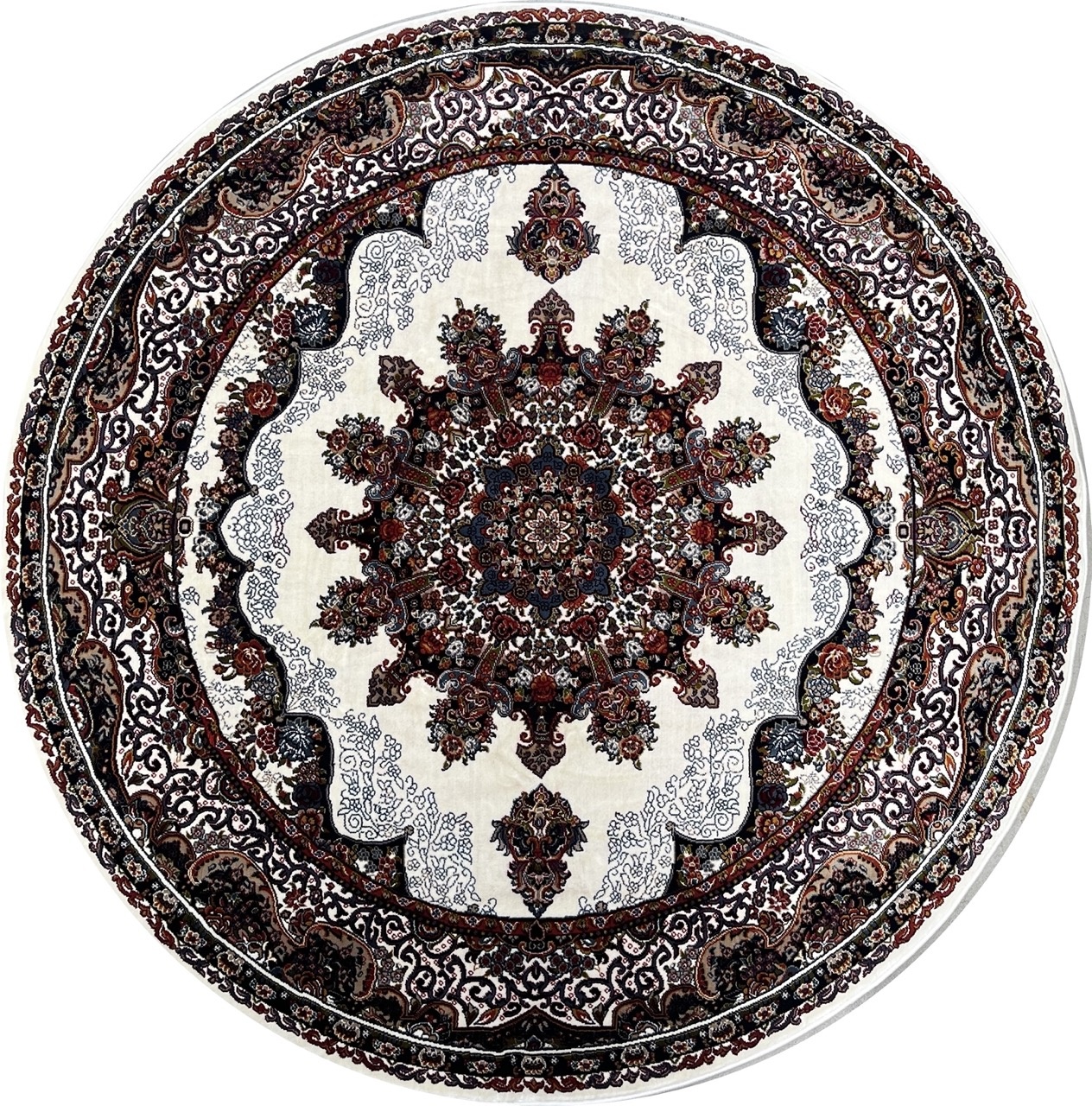 Isfahan Oosters Vloerkleed Nain - Laagpolig - Klassiek Vintage Tapijt - Rond - Creme / Multi