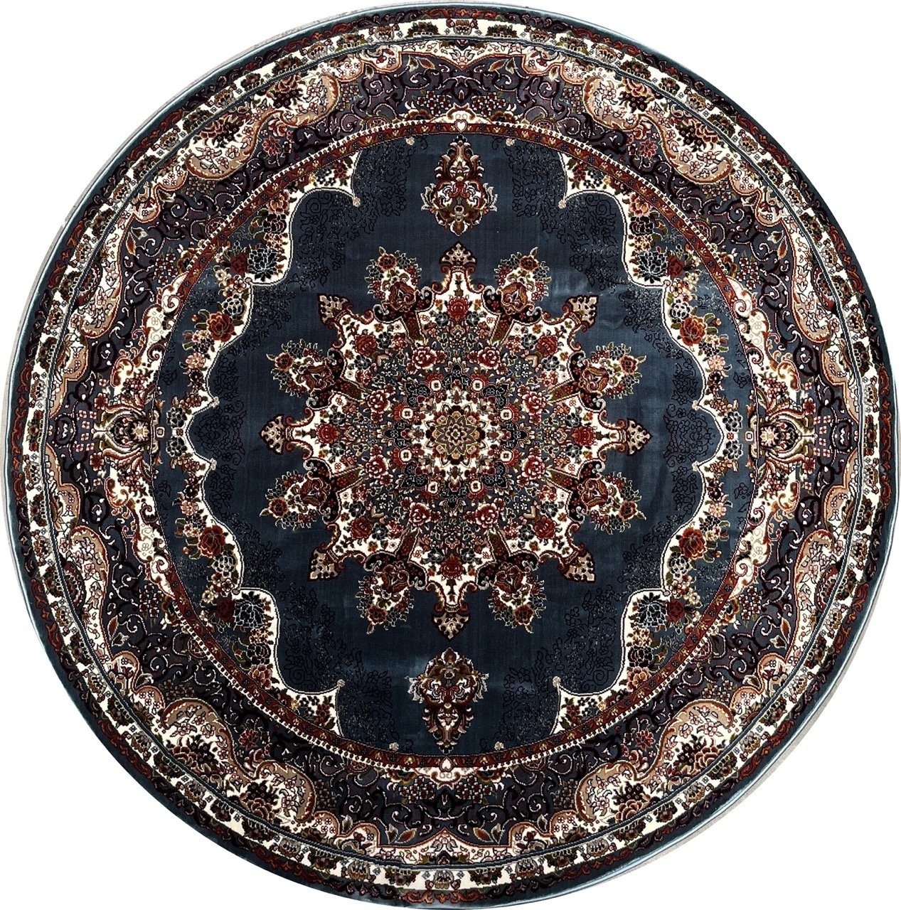 Isfahan Oosters Vloerkleed Nain - Laagpolig - Klassiek Vintage Tapijt - Rond - Blauw / Multi