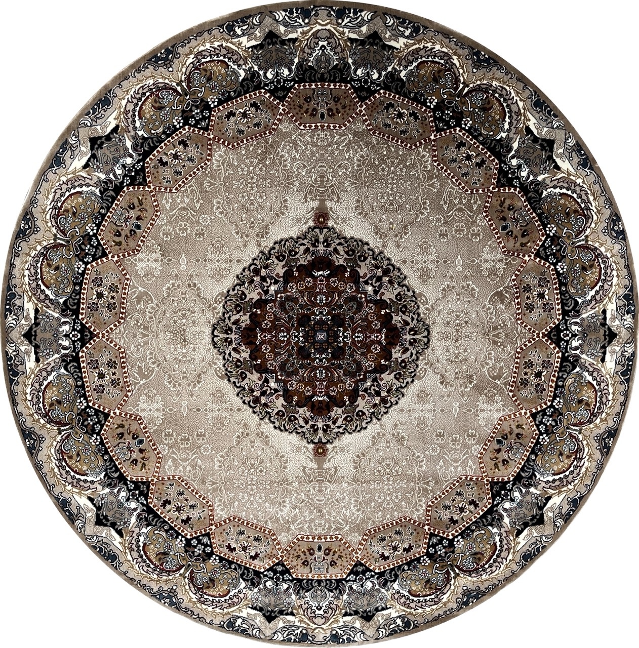 Isfahan Oosters Vloerkleed - Laagpolig - Klassiek Vintage Tapijt - Rond - Beige / Multi - 200 CM ROND