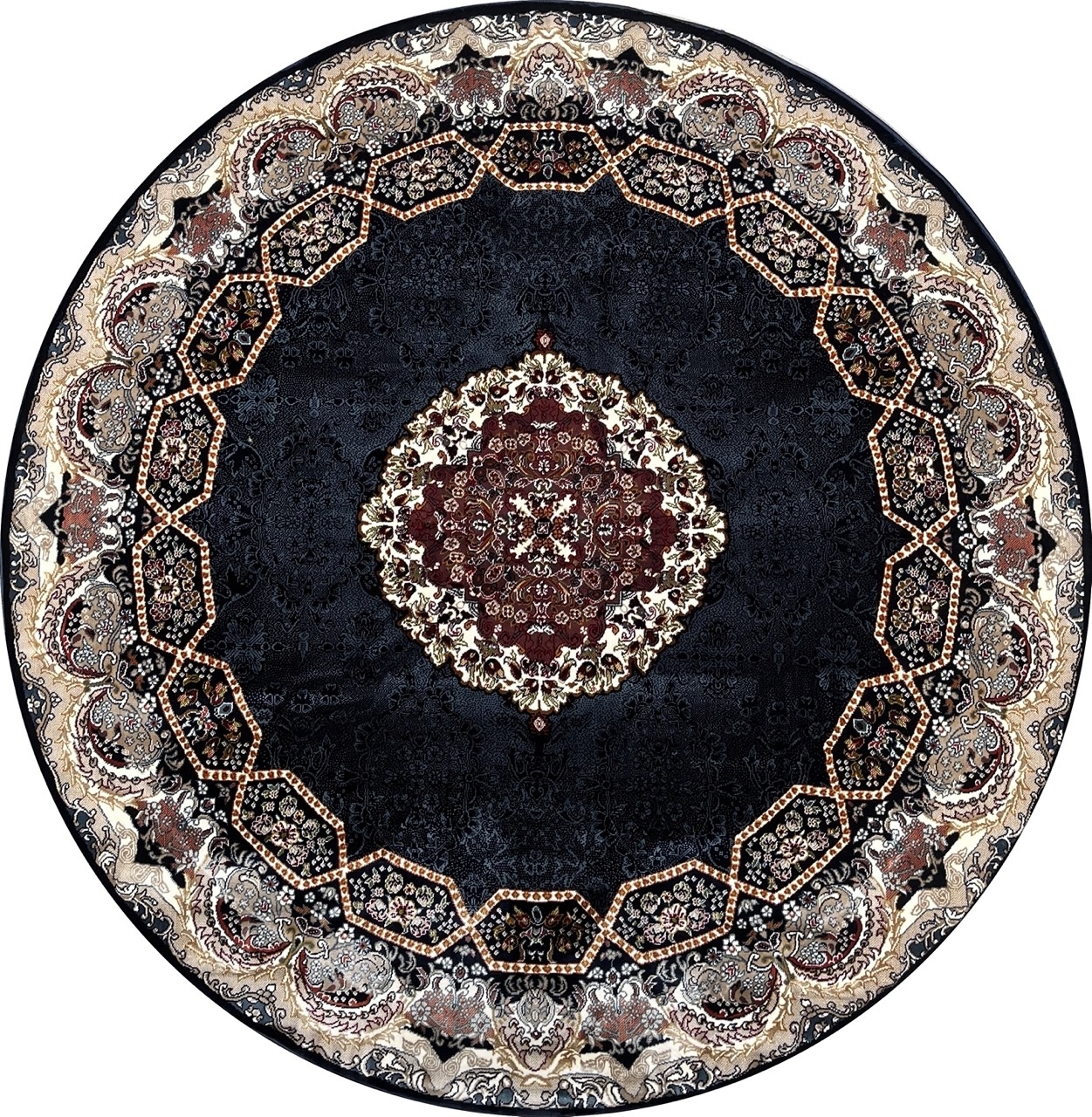 Isfahan Oosters Vloerkleed - Laagpolig - Klassiek Vintage Tapijt - Rond - Blauw / Navy / Multi - 200 CM ROND