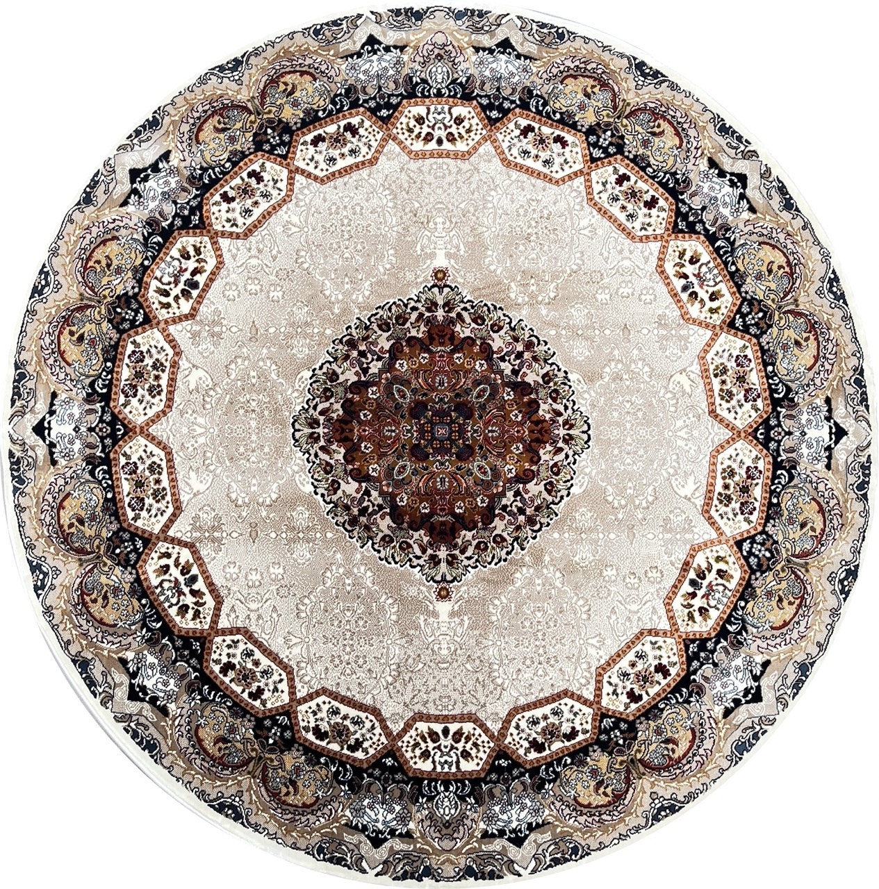 Isfahan Oosters Vloerkleed - Laagpolig - Klassiek Vintage Tapijt - Rond - Creme / Multi - 200 CM ROND
