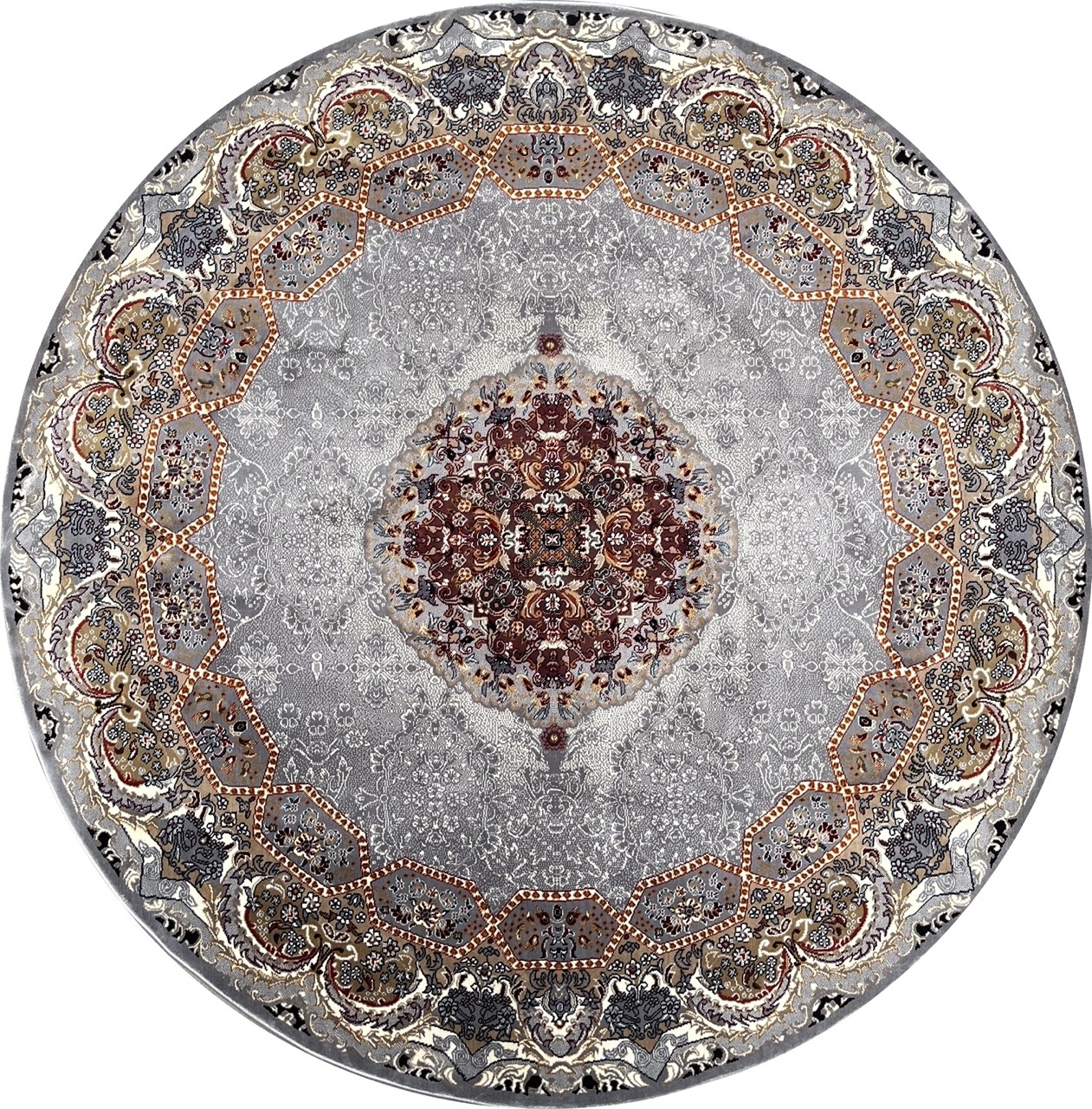 Isfahan Oosters Vloerkleed - Laagpolig - Klassiek Vintage Tapijt - Rond - Grijs / Multi - 200 CM ROND