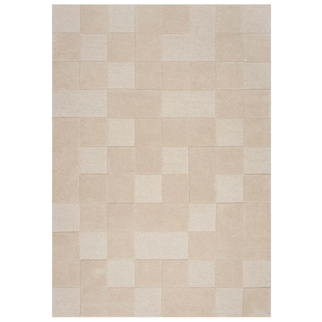 Flair Schaakbord Creme Vloerkleed 100% Wol - Handgemaakt - 200 x 290 CM