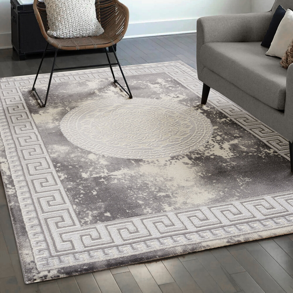 carpet city Vloerkleed voor woonkamer, rond, laagpolig, grijs, goud, gemêleerd abstract patroon, moderne tapijten, laagpolig, decoratief, slaapkamer