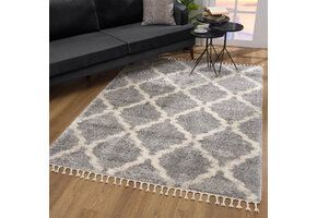 Oslo Hoogpolig Vloerkleed - Scandinavisch Design - Grijs - Franjes