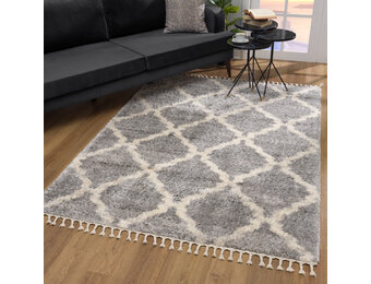 Oslo Hoogpolig Vloerkleed - Scandinavisch Design - Grijs - Franjes