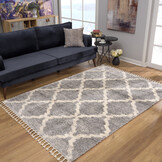 Oslo Hoogpolig Vloerkleed - Scandinavisch Design - Grijs - Franjes