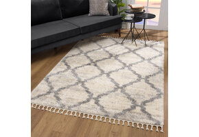 Oslo Hoogpolig Vloerkleed - Scandinavisch Design - Creme - Franjes