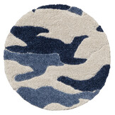 Luxus Shaggy Plus Hoogpolig Vloerkleed - Abstract Design - Rond - Blauw/Creme - Modern en Zacht Tapijt